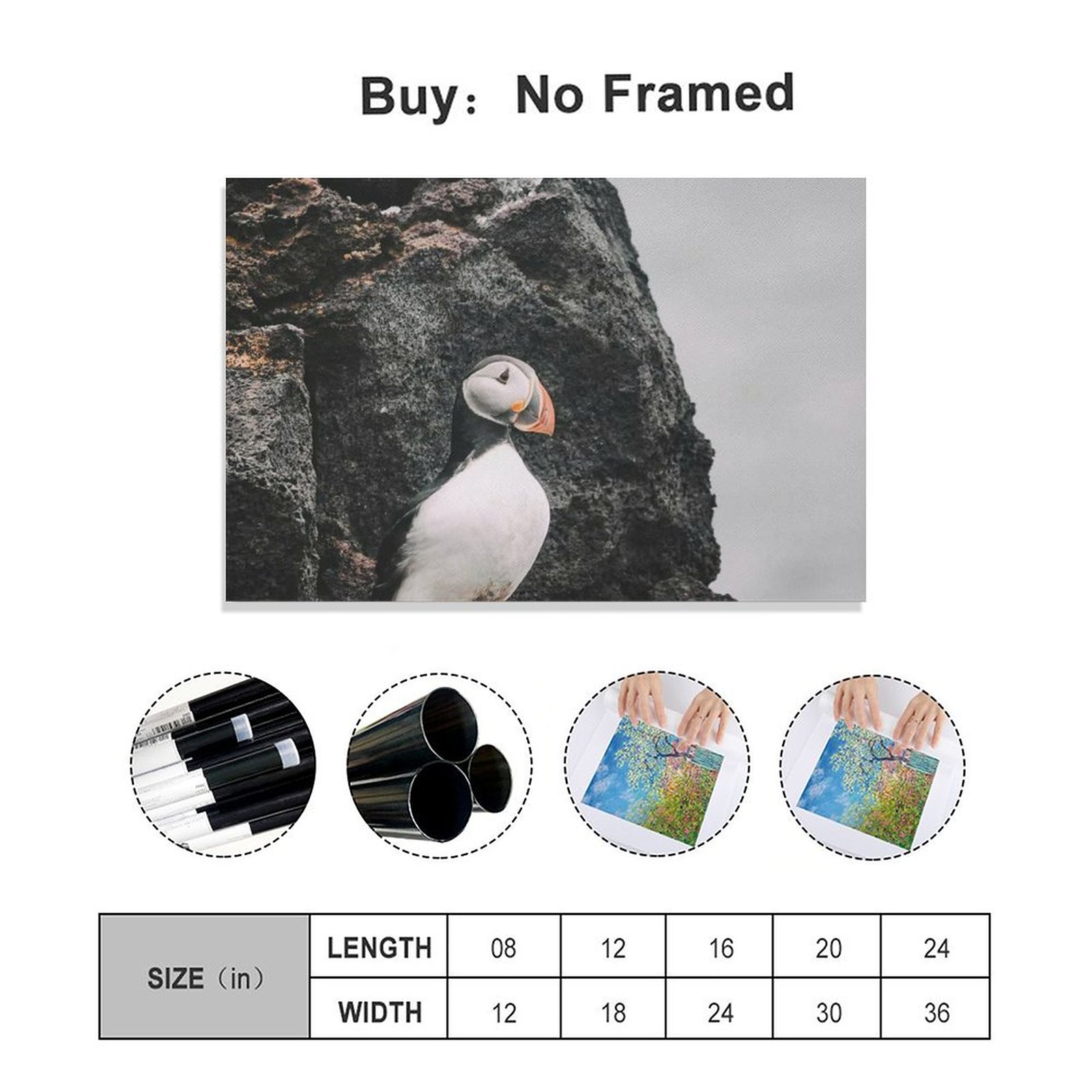 Hanging Picture-Rectangle Aanimal Cute Sea Bird Puffin Unframe-style Canvas Prints Wall Painting Wall Art Decor Print Picture Paintings for Living Roo