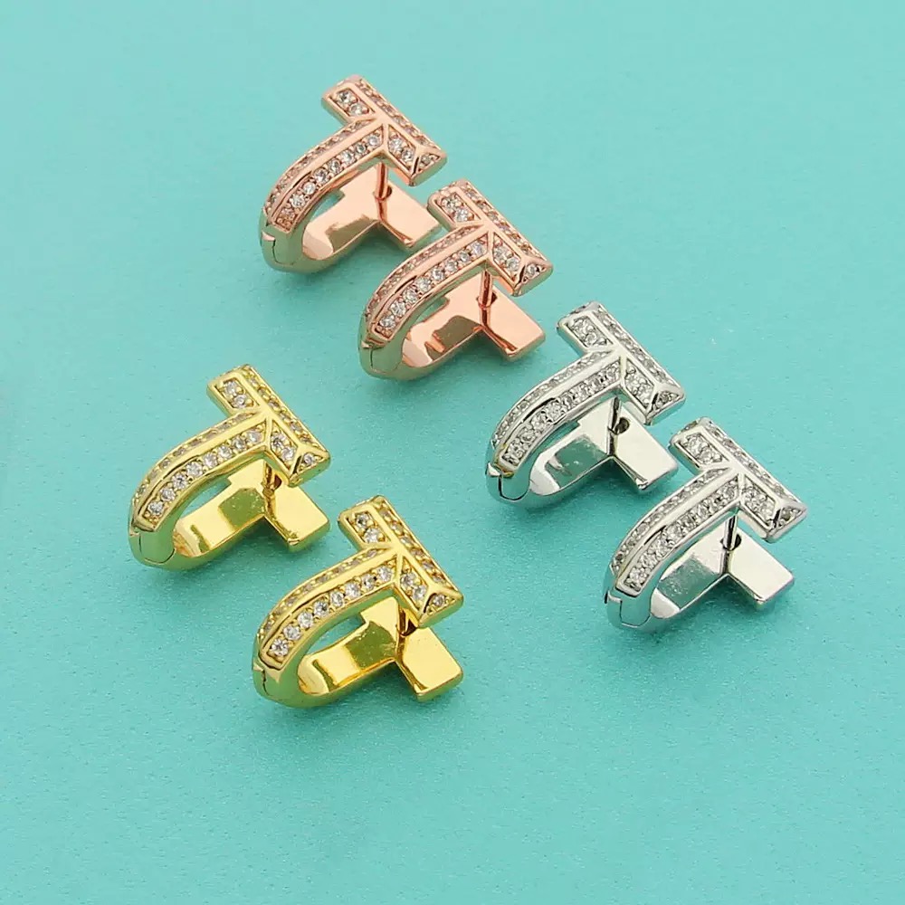 Brand luxury diamond earrings fashion Korean version crystal T earrings designer for women high-quality stainless steel Stud earrings jewelry