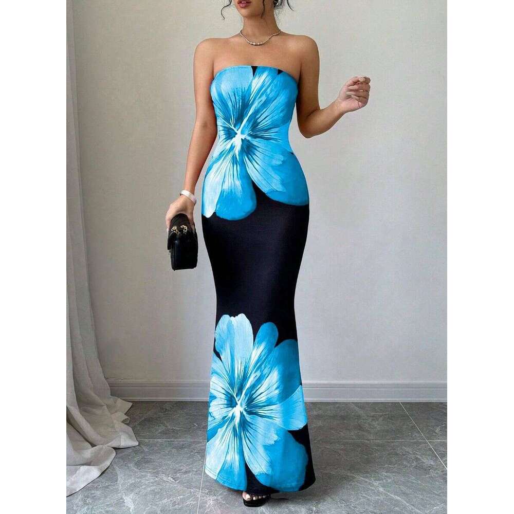 Halter Whit Maxi Dresses Women S Strapless Crop Top Butterfly Print Vest Slim Fit Hip Hugging High Waisted Women S Dress Prom Sexy Dress