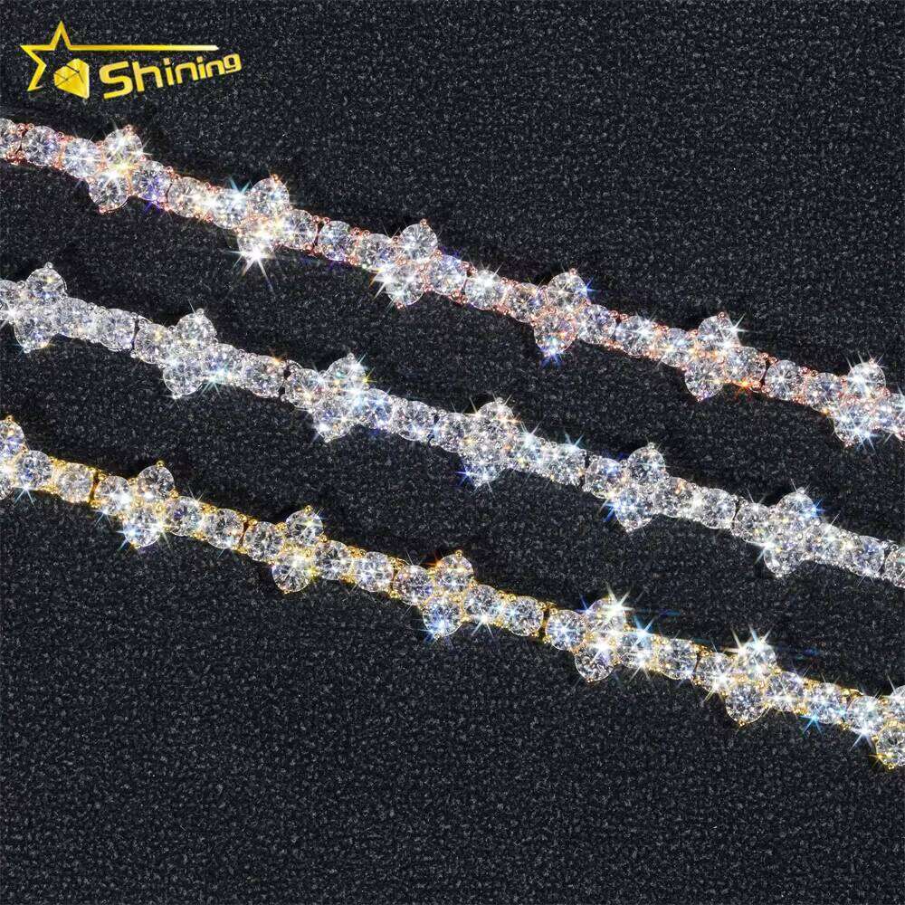Worldwide Shipping Solid S Gold Plated 3Mm Cross Hip Hop Jewelry Necklace VVS D Color Moissanite Dia Tennis Chain