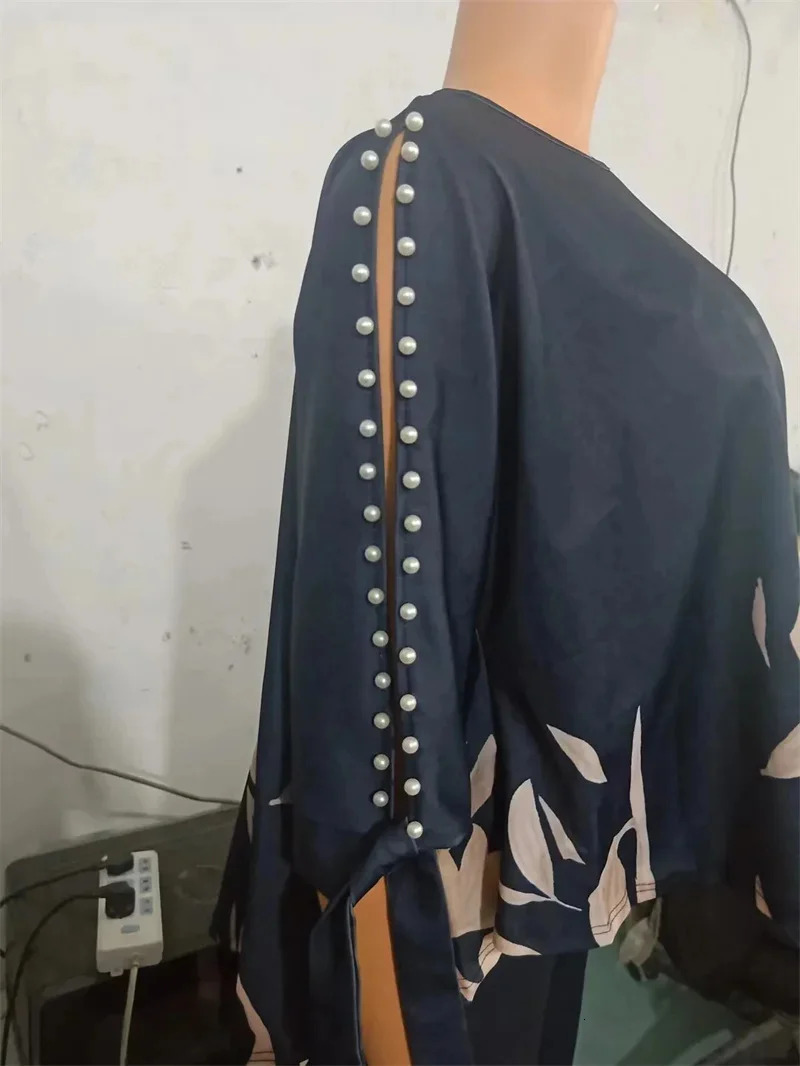 Plus size Two Piece Set Outfit Summer Fashion Plants Print Split Sleeve ONeck Top Straight Leg Pants Streetwear y250513Z