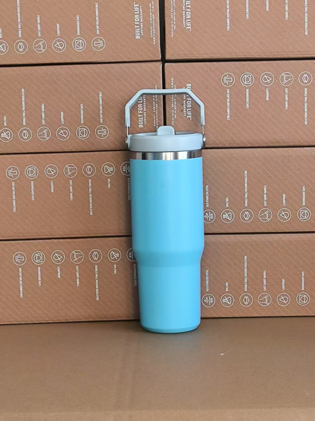 Customize Logo 30oz Reusable Flip Straw Tumblers with Handle Lid Stainless Steel Beer Mug Insulated Travel Coffee Mug for DIY
