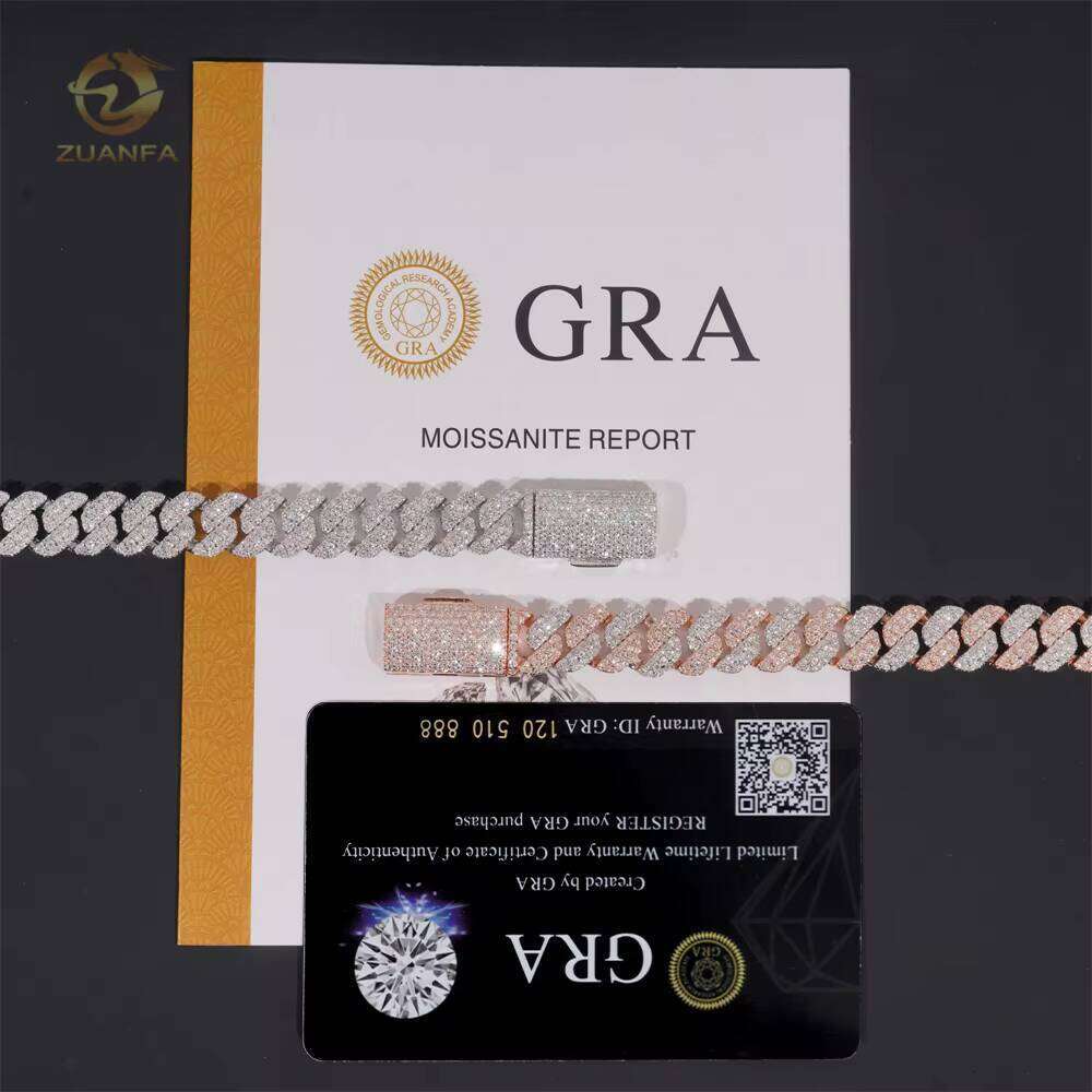High Quality 10Mm Silica Hip-Hop Sier Chilled Cuban Chain Strap GRA Certificate
