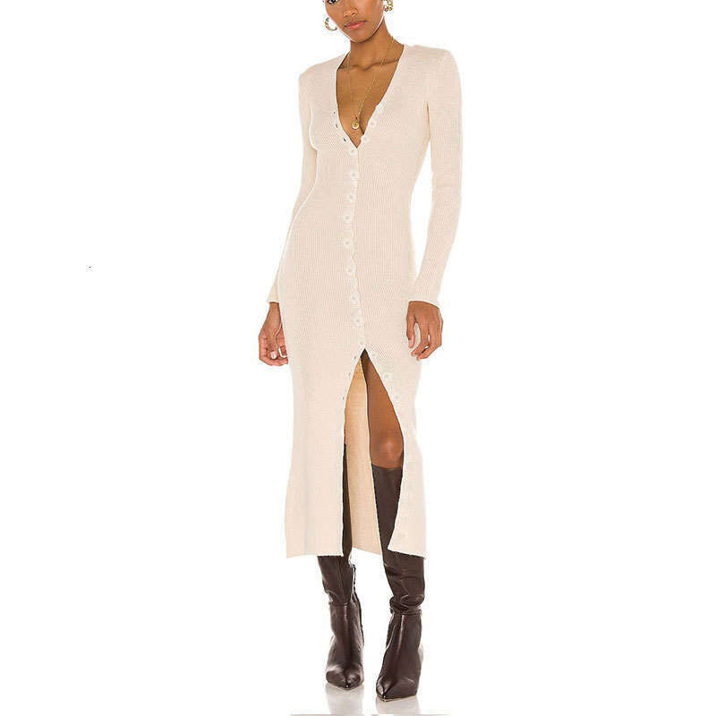 Halter Whit Maxi Dresses Women S Knitted Sleeved Single Breasted Dress With V Neck Slim Fit Long Skirt Prom Sexy Dress