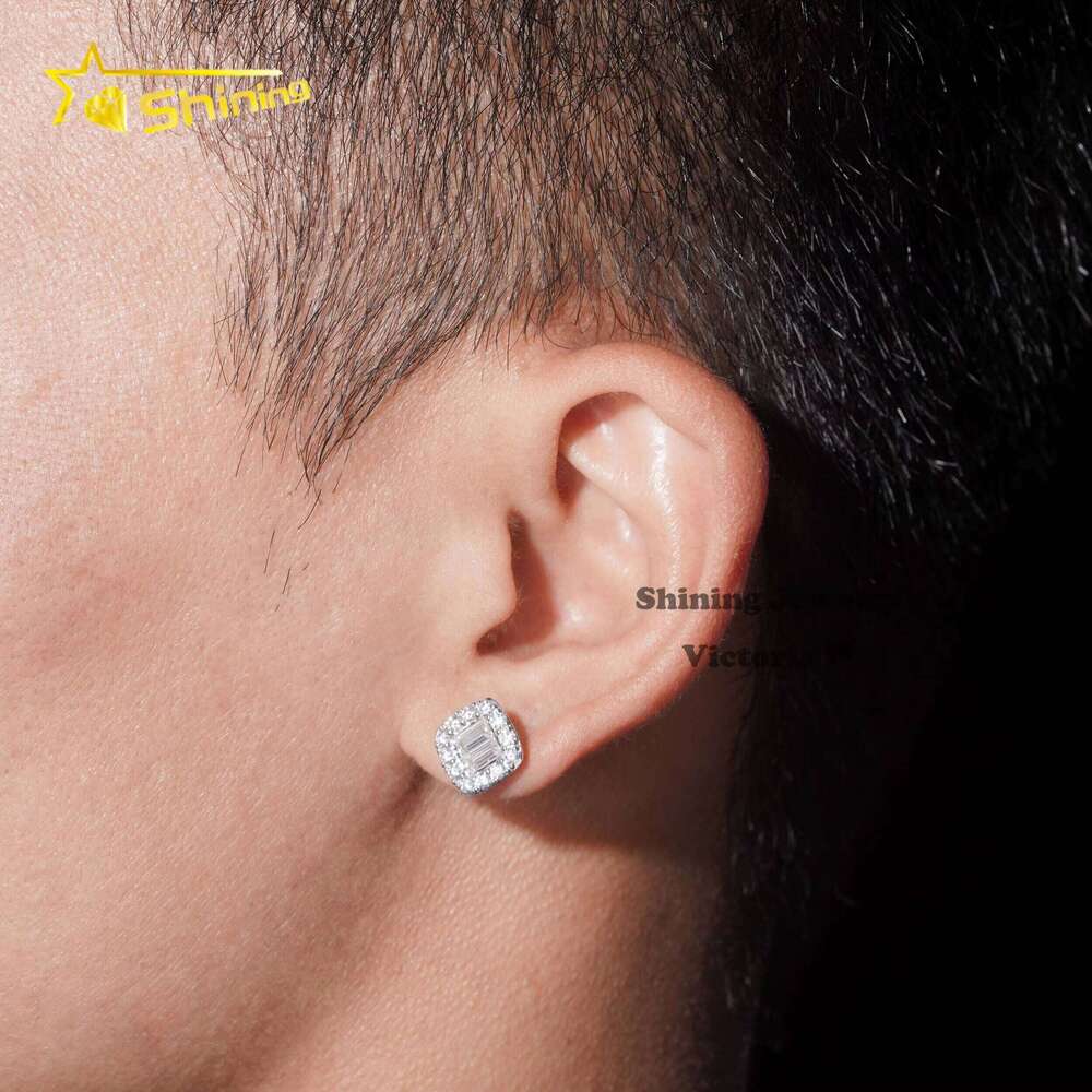 Halo Design Versatile Stud 10K Soild Gold Mens Hip Hop VVS Moissanite Earrings