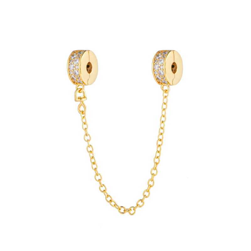 Gold Safety Chain Clip Flowers Stars Daisy Charm Beads Fit Original European 925 Sterling Silver Bracelet DIY Women Jewelry GiftXJ250523