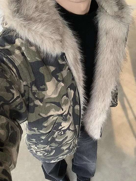 Coats Designer Women American Vintage Camouflage Plush Hat Jacket Y2k High Street Hip Hop Haruku Loose Women Make Old Hoodies Fashion Streetwear Desig