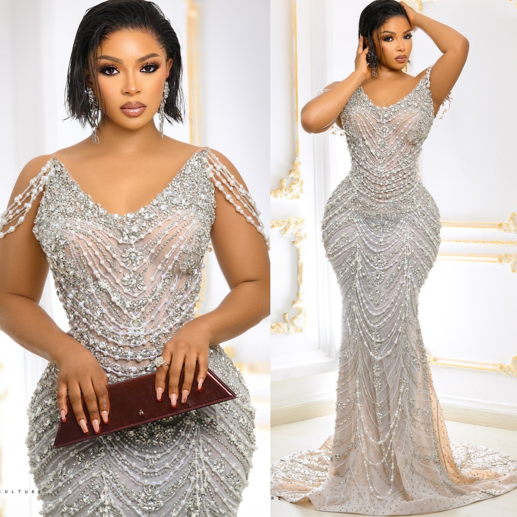 Ivory Mermaid Prom Dresses 2025 Pearls Crystals Beadings Sparkly Evening Formal Party Second Birthday Engagement Gowns Plus Size Dress For Special Occ