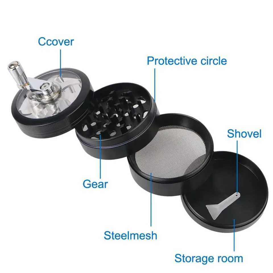 63MM 4 tier hand cranked zinc alloy herb grinder herb grinder spice grinder for smoking accessories hard spices Y250521