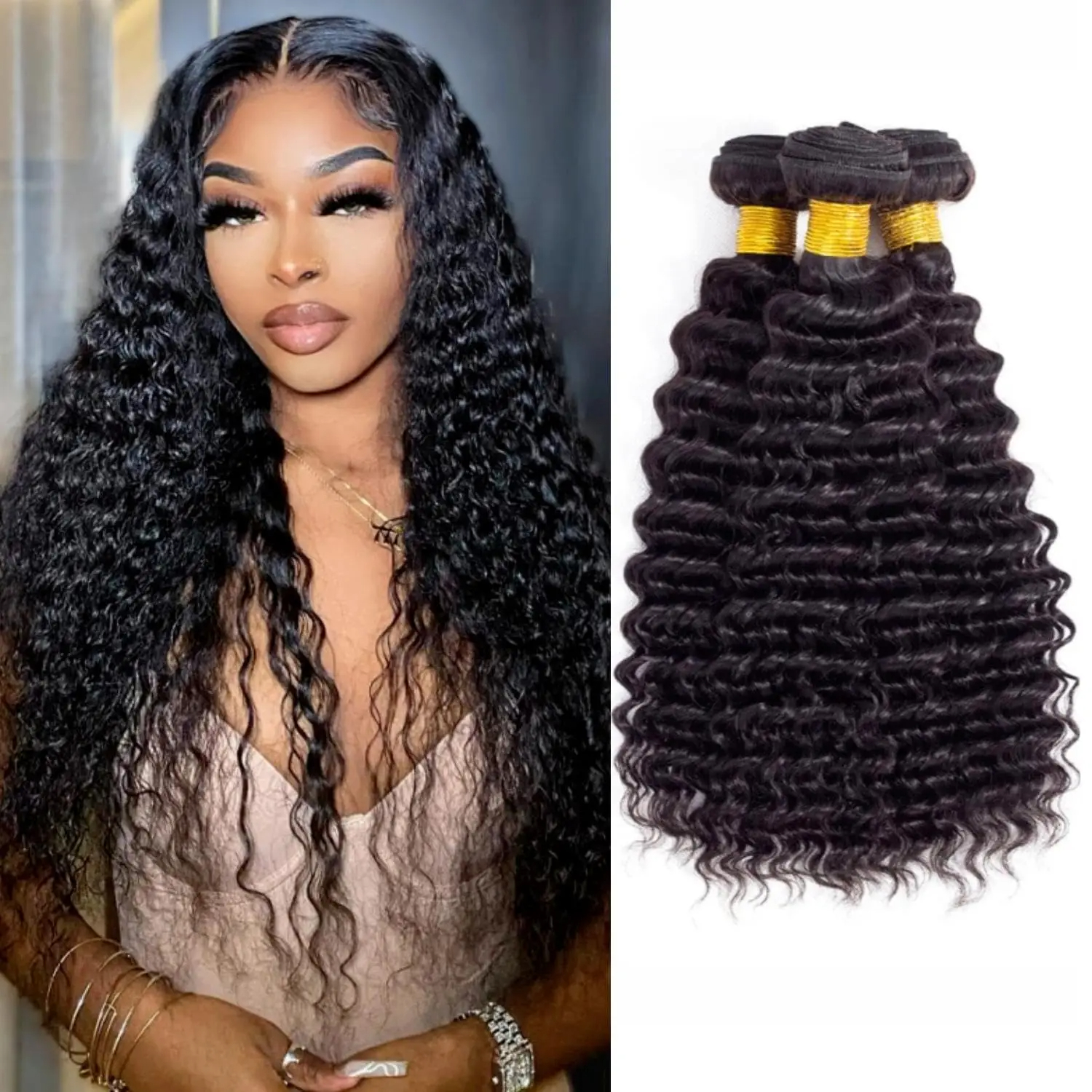 Yaki Straight Human Hair Bundles Deal 100% Human Hair Deep Curly Hair Kinky Straight Bulk Hair Bulk Extensions Full End Double Drawn For Black Women 1
