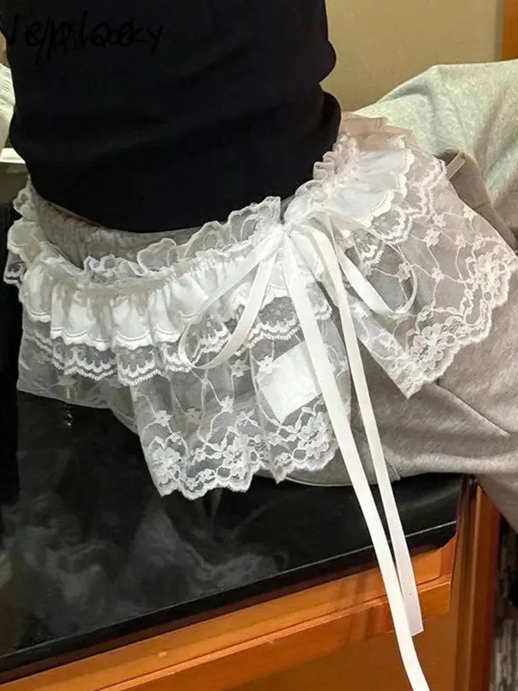 2025 Spring Summer Women Y2K Korean Lace Mini Layered Skirt Streetwear Up Ruffles Harajuku High Waist Pleated Ladies Skirts 250513Z