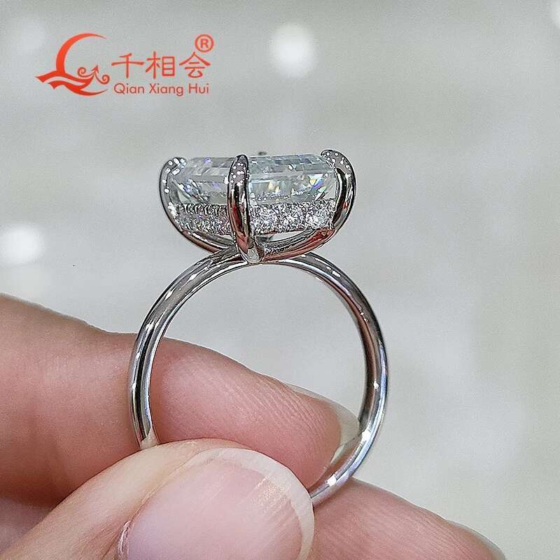 9*14mm Emerald Cut Moissanite Ring round Shape 925 Sterling Silver VVS Quality Men Women Diamond Jewelry Wedding Engagement Gift