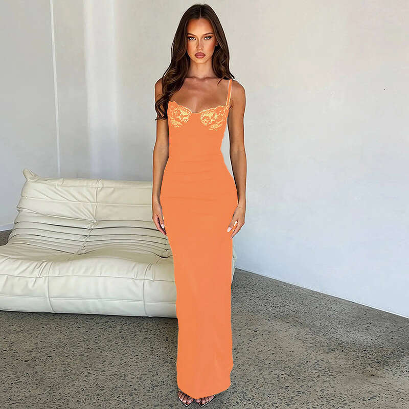 Halter Whit Maxi Dresses Women S Spring Summer New French Style Lace Splicing Slim Fit Dress For Women Prom Sexy Dress
