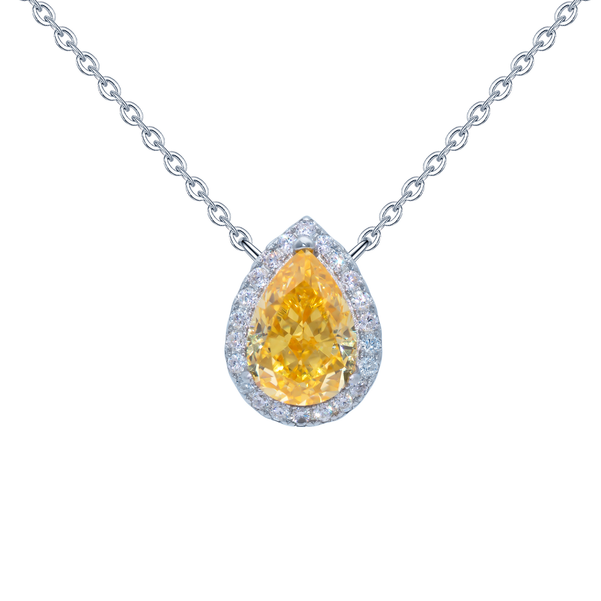 Teardrop Yellow Diamond Necklace, S925 Sterling Silver High Carbon Diamond Pendant, Minimalist Elegant Design, Fashionable Women's Clavicle Chain