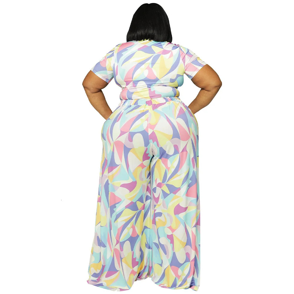 XL4XL Plus Size Pant Suits Summer Women Clothing Printing Straps Short Sleeve Crew Neck Casual Two Piece Sets Wholesale 250513Z