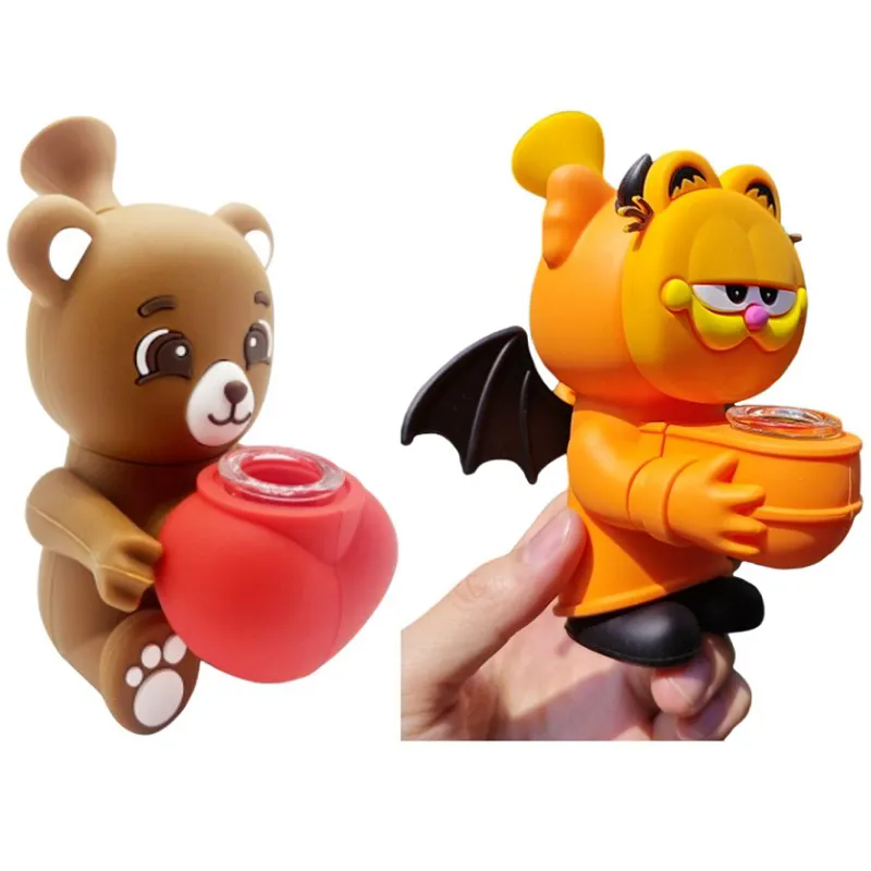 Loving Bear shape silicone Hookahs pipe Unbreakable Silicone Tobacco Hand Pipe With Glass Bowl Smoking Pipes vs glass water Bong