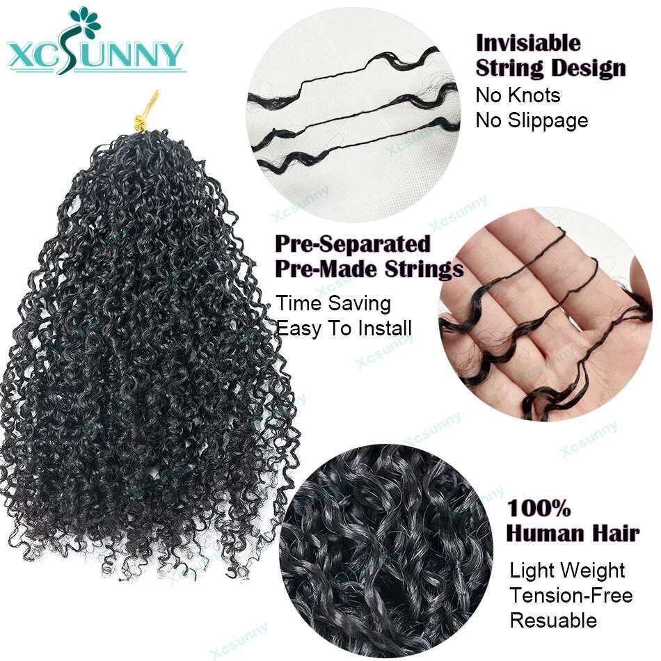 Invisible Knots Afro Kinky Curly Pre-Separated Knotless Crochet Human Hair With String Loop Chemical fiber hair