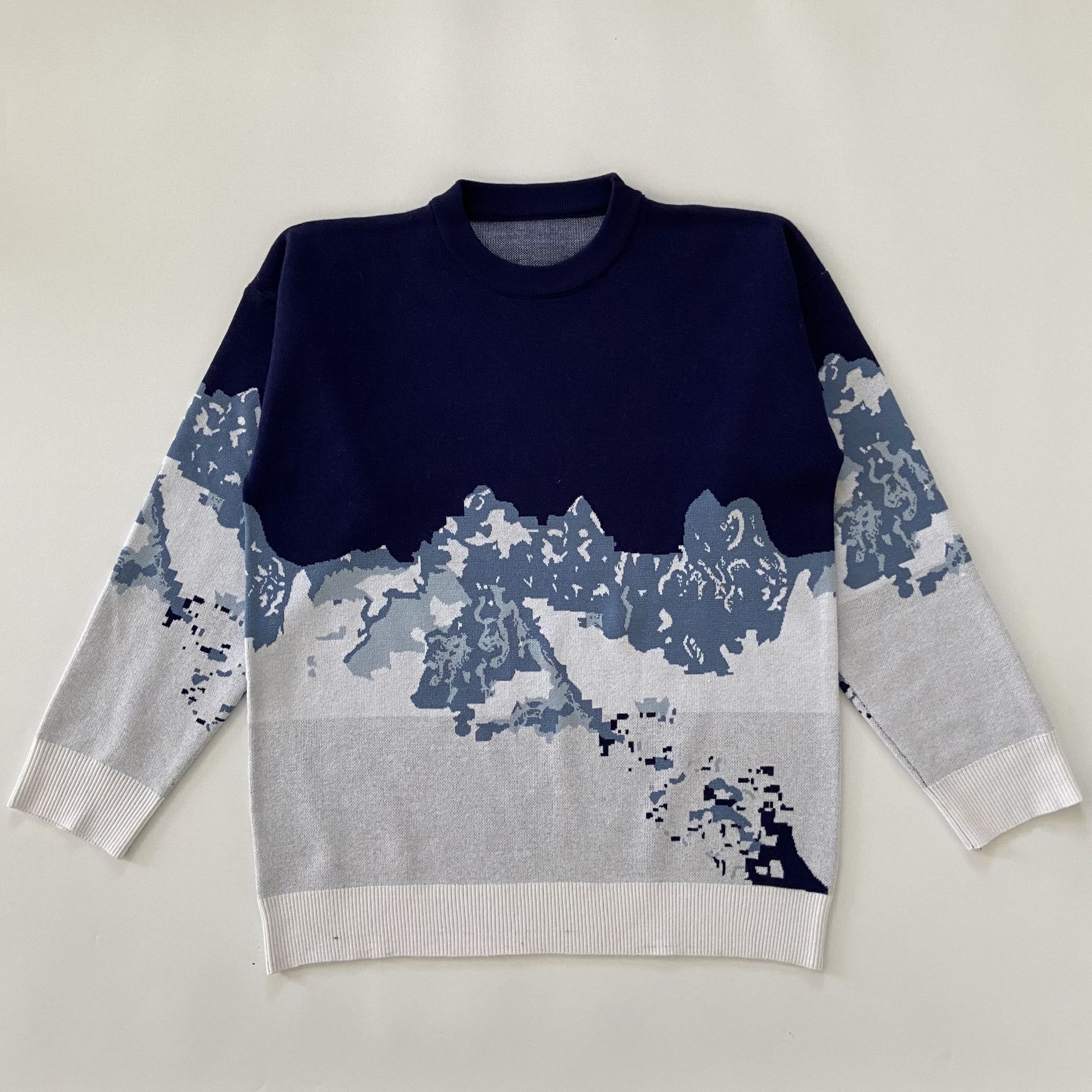 Mens Sweaters Japanese Raw Snow Mountain Jacquard Round Collar Sweater Mens Loose Korean Version Of The Trend Set Couple Knit Shirt Men And W 220912