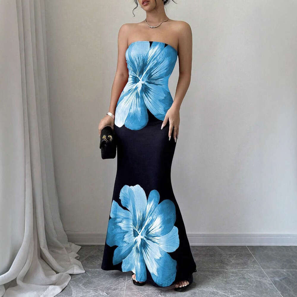 Halter Whit Maxi Dresses Women S Strapless Crop Top Butterfly Print Vest Slim Fit Hip Hugging High Waisted Women S Dress Prom Sexy Dress