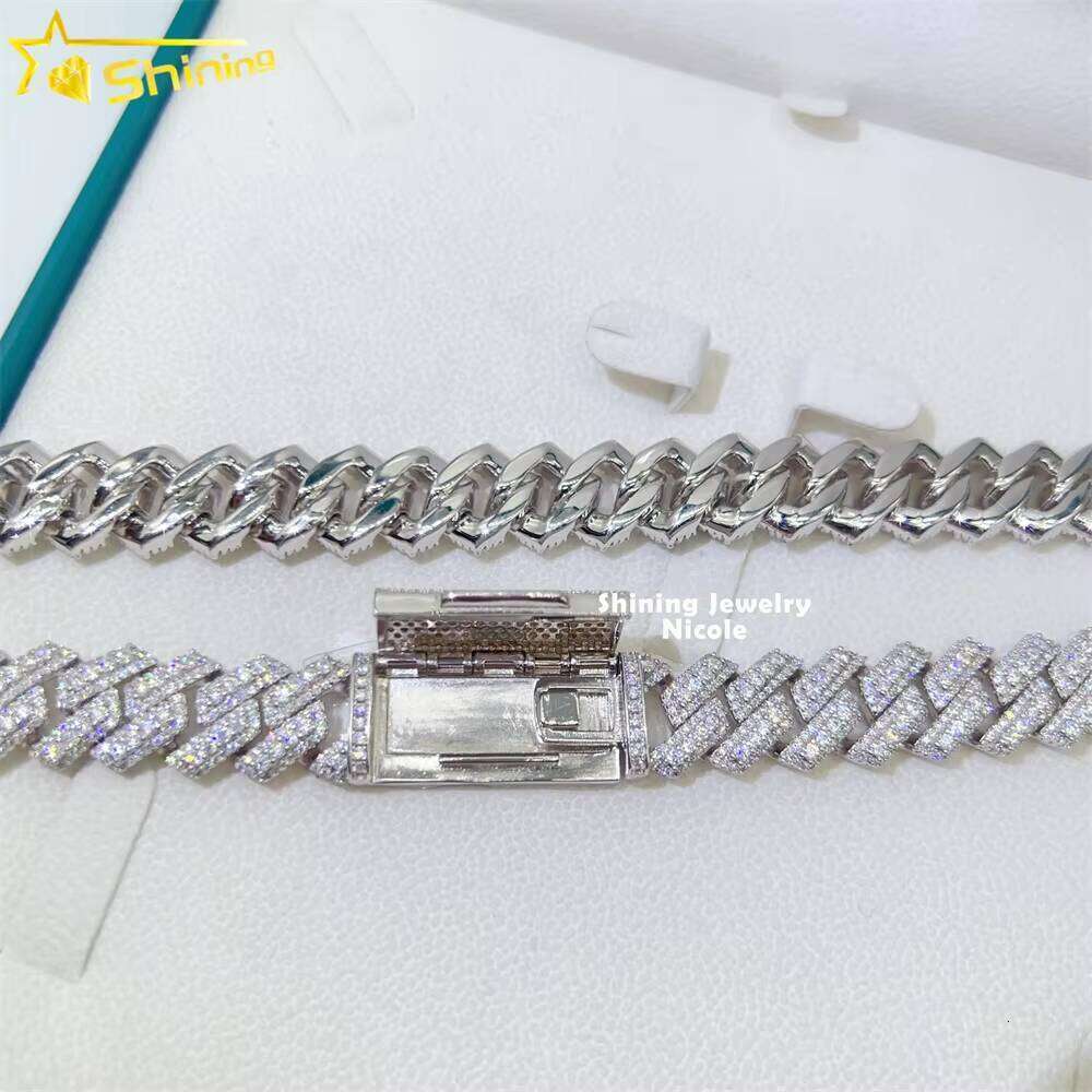 Hip Hop Fine Jewelry Vvs Dia 3 Rows 15Mm Link Necklace Sier Men Moissanite Cuban Chain