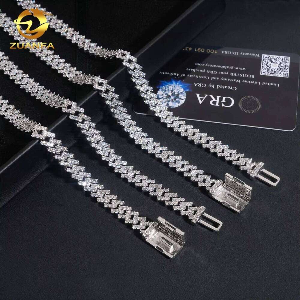 Sier Hip Hop Jewelry Iced 8Mm Rows Of Miami Mozambique Stones Cuban Chain