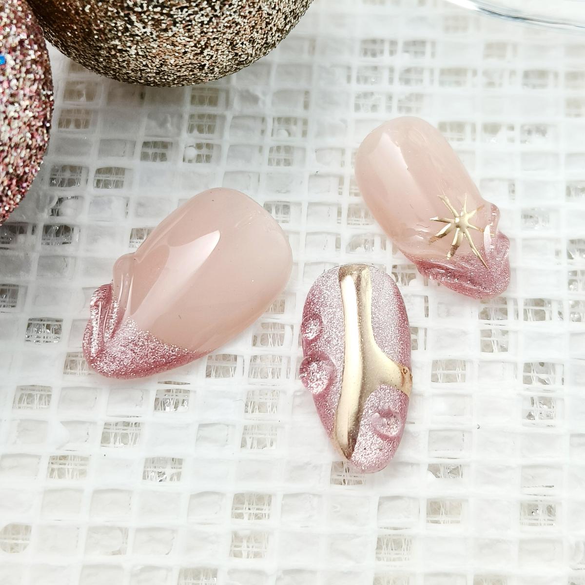 10pcs French Tips Handmade Press-on nail Short Almond Nails Bundle 3D Hand drawn Cat Eye Sweet Elegant Finished nail stickers Free storage box jelly g