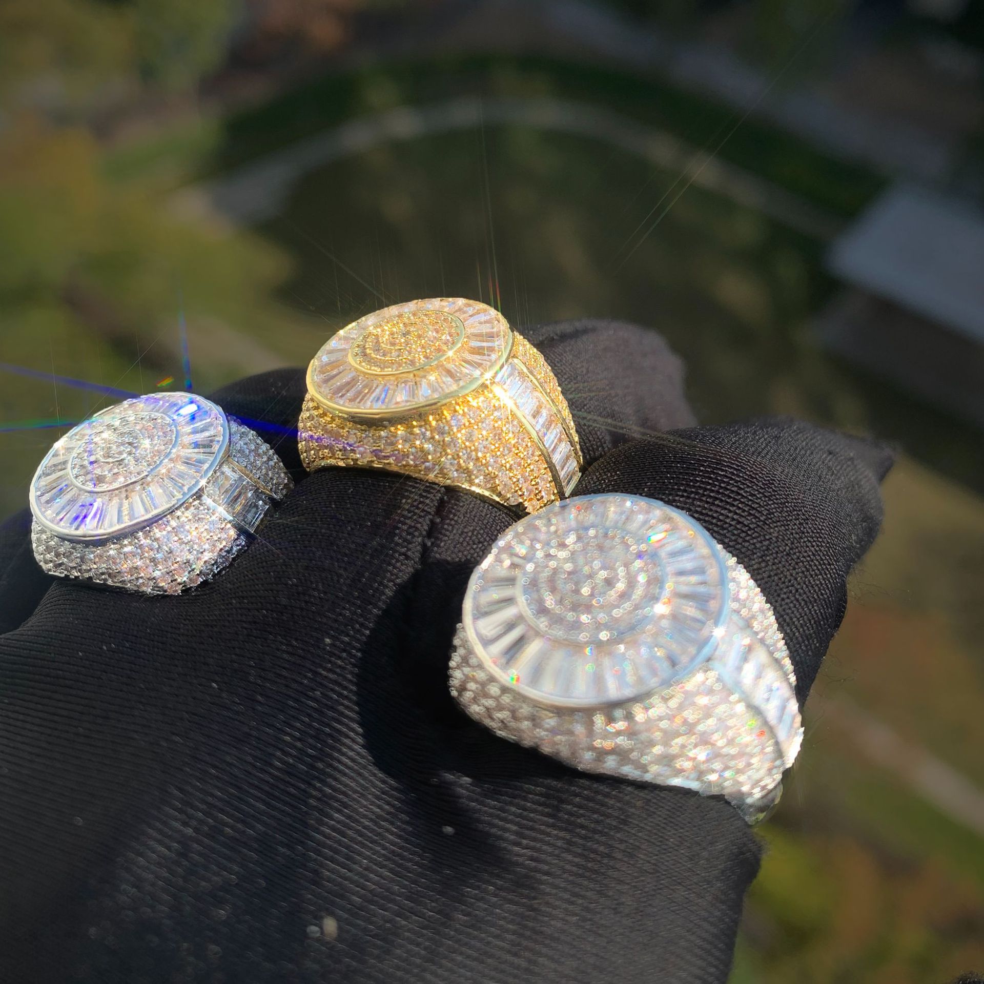 Hip Hop TopBling 5A T Zircon Casting Rings 18K Real Gold Plated Mens Jewelry