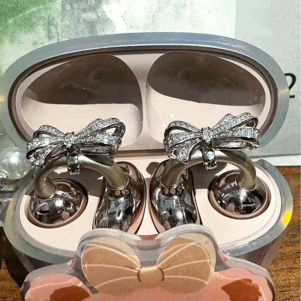 DHgadgets Bow Rhinestone for Clip on Earbuds Open Ear Elegant Zirconia Decorative Earphone Accessories, Removable Exquisite DIY Decoration