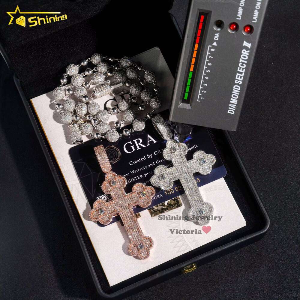 Stock Fine Sier Iced Out Hip Hop Jewelry Men Women Moissanite Dia Cross Pendant Necklace