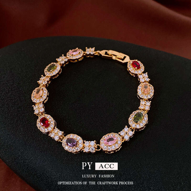 Real gold electroplated zircon oval buckle ins light high-end feel bracelet decoration