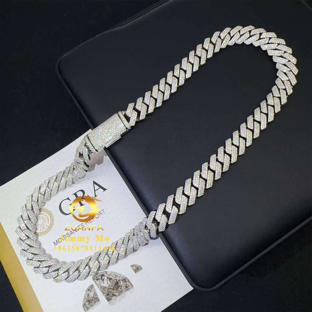 Fashion Man Hip Hop Jewelry Sterling Sier 14Mm 3Rows Iced Out Vvs1 Moissanite Dia Miami Cuban Link Chain Bracelet Set