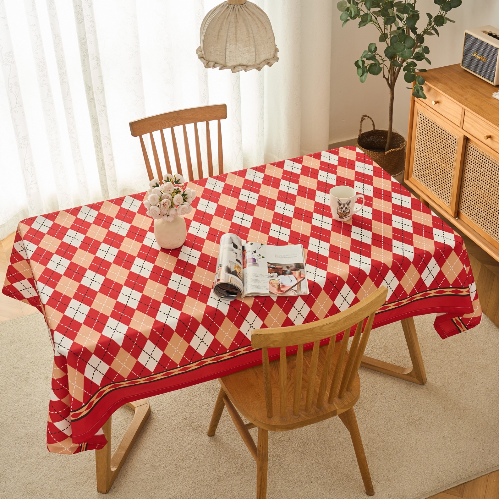 T0475 New Year tablecloth Spring Festival tablecloth washable oil-proof and waterproof coffee table Christmas red wedding tablecloth light luxury tabl