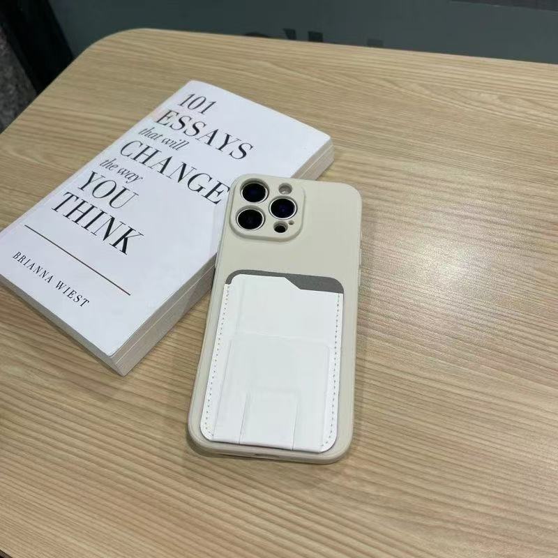 Trendy brand solid color leather single card holder Apple 16promax phone case iPhone 15 12 14Plus 13pro max fashionable