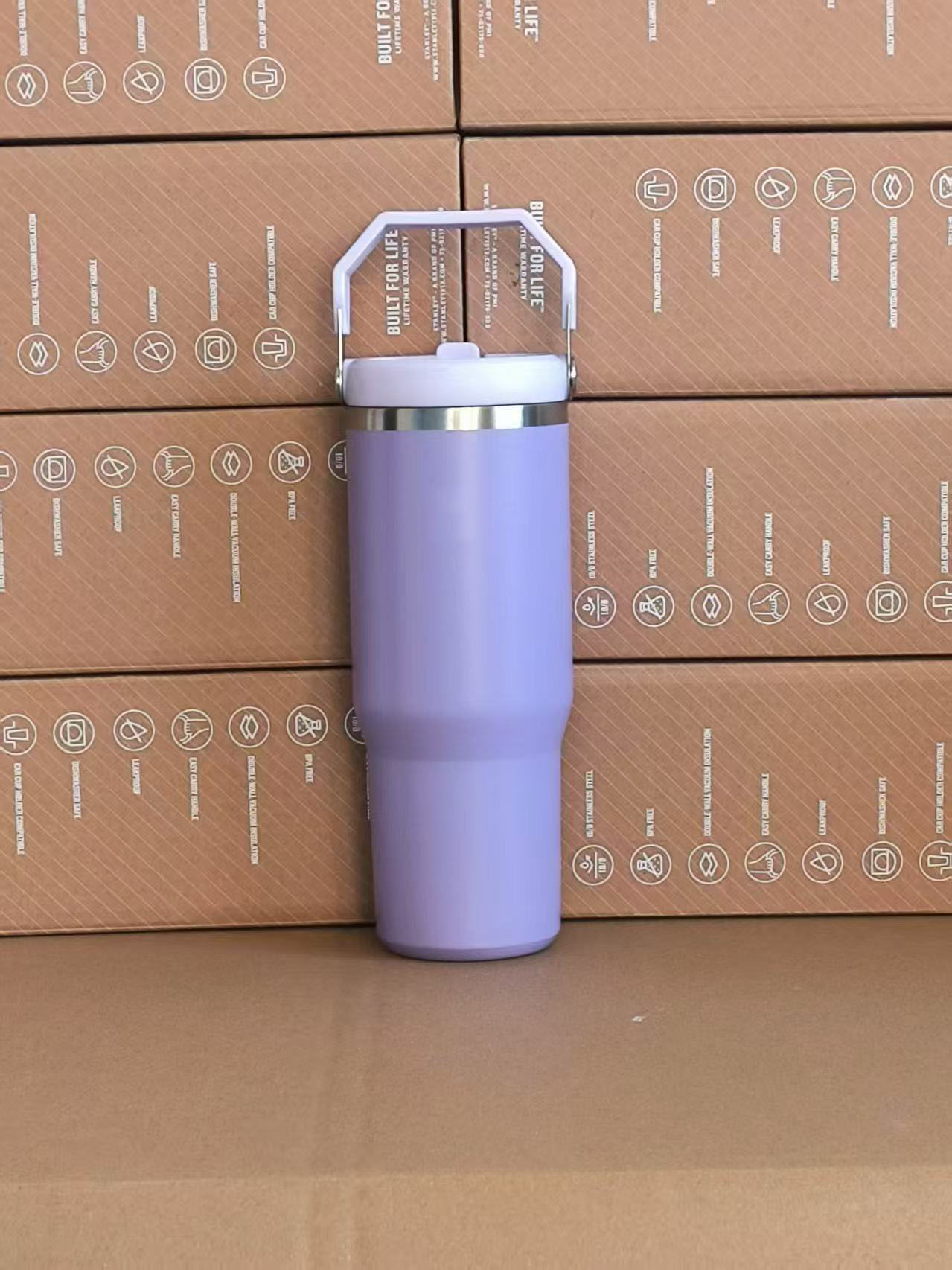 Customize Logo 30oz Reusable Flip Straw Tumblers with Handle Lid Stainless Steel Beer Mug Insulated Travel Coffee Mug for DIY