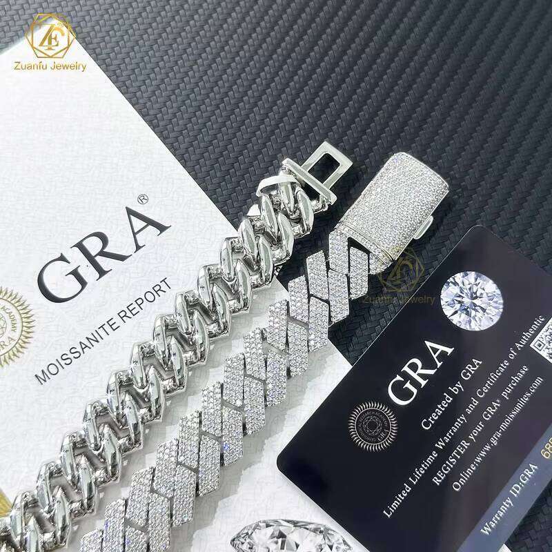 Hip Hop Rapper Jewelry Men Sier Vermeil Necklaces Iced Out Vvs1 Dias 18Mm 3 Rows Cuban Link Chain Moissanite