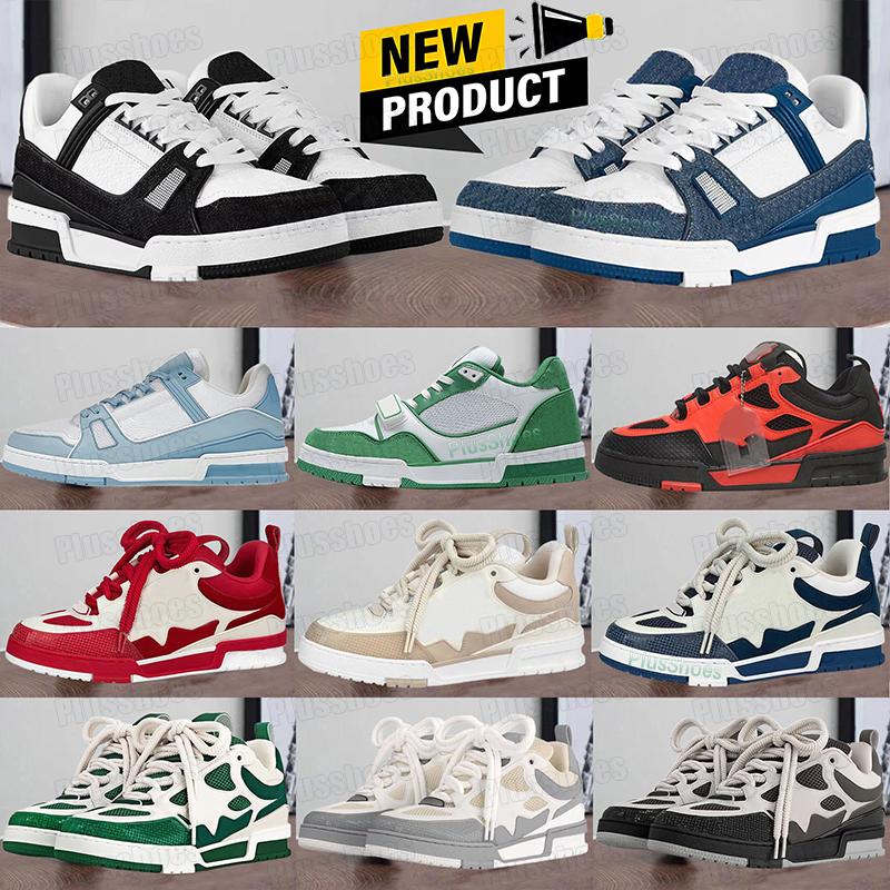 Designer Shoes Calfskin Virgil Skate Trainer Sneakers Luxury Low Leather Platform Embossed Skates lovers White Black Denim Blue Green lvliness Women Mens Trainers