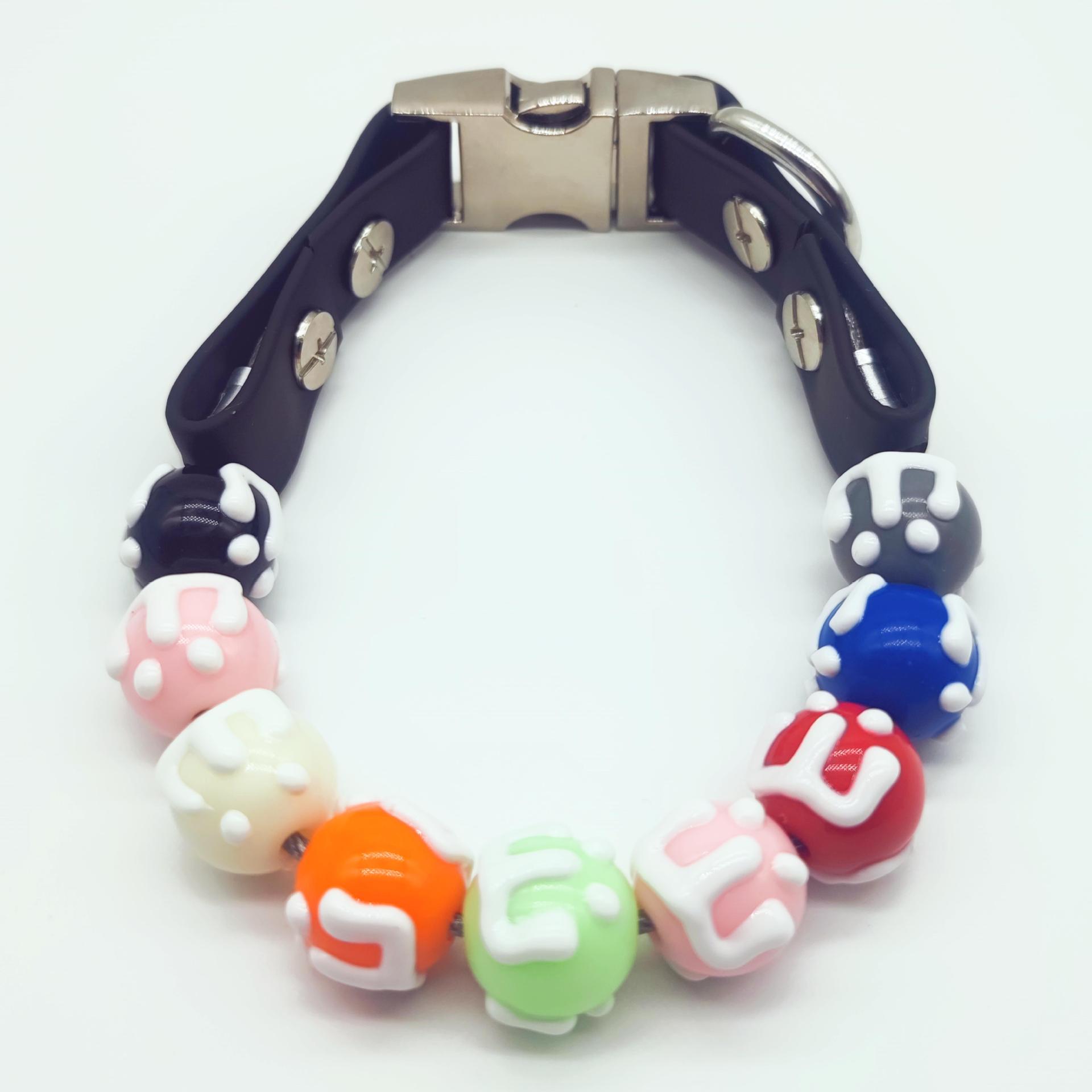 Pet Collar for Small Medium Dogs, Beaded Silicone Dog Necklace Handmade Girl Bling Colored Pearl Collar with Durable Metal Buckle, Cats Pretty Necklac