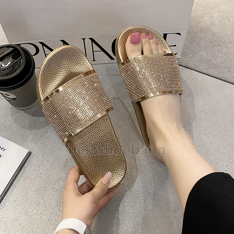 free shipping slides designer sandals diamond glitter slippers casual summer beach womens shoes sliders non-slip indoor outdoor soft-soled slipper fla