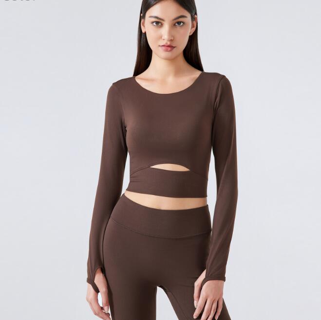 yoga tops sports bra women gym fitness clothes long-sleeved T-shirt padded half length running slim athletic workout top