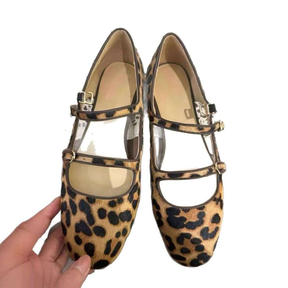 High end New Favorite~Versatile Fashion Leopard Pattern Buckle with Flat Bottom Mary Jane Ballet Single Women's Grandma Shoes