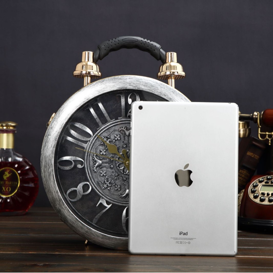 Roman retro personalized clock handbag, creative antique round clock shaped diagonal cross bag