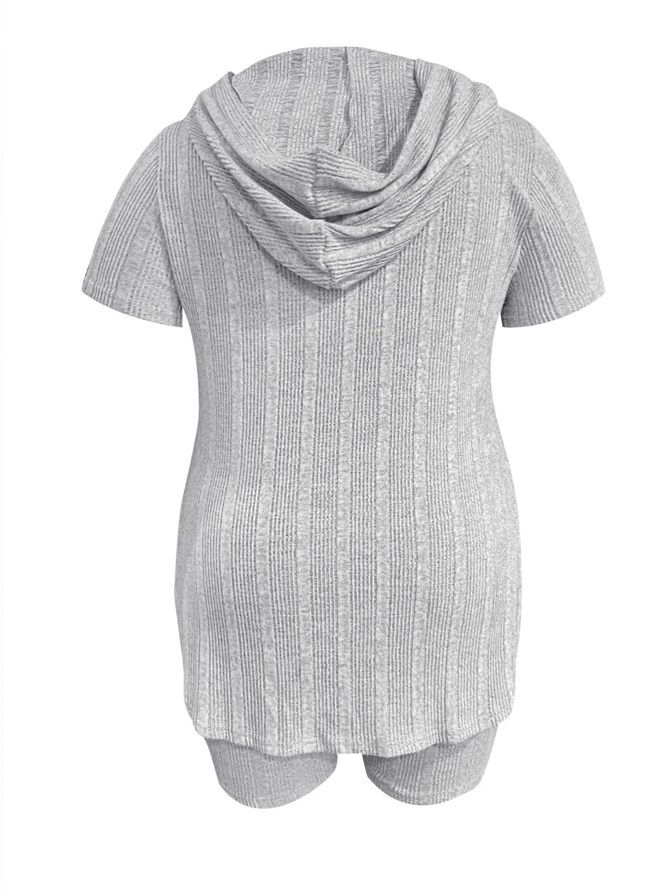 LW plus Size TwoPiece Set casual sport womens matching sets Hooded Short Sleeve Top And Shorts Ensemble for Women 250516Z