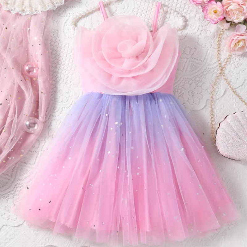 DISNEY toddler designer clothes Princess Elsa Princess dress girls summer little girl rainbow dress childrens designer clothes short sleeves and mesh 