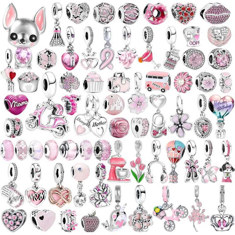 Pink Series Mom Hearts Flower Crown Cupcake Charm Bead Fit Original European 925 Silver Bracelet DIY Jewelry Key Chain AccessoryXJ250523