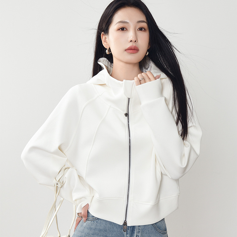 KO1659 Spring new high-end niche cotton hooded sweatshirt loose Korean short zipper cardigan