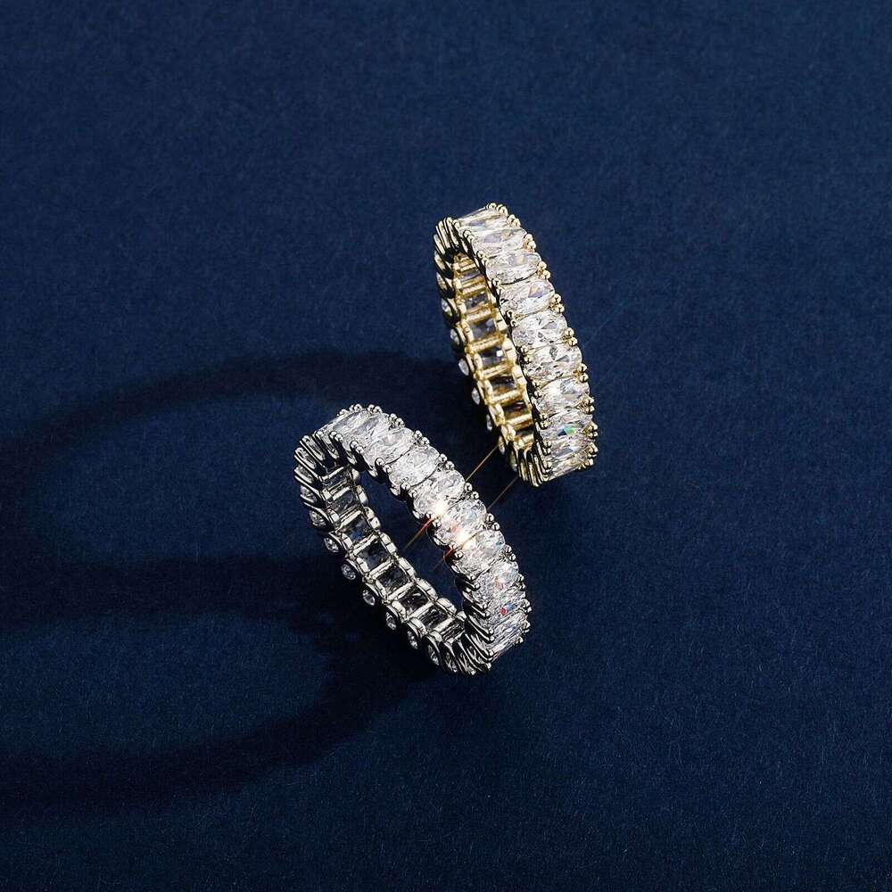 Jewellery High Quality Single Row Rectangular White Diamond Egg Shaped Zircon Ring Personalized Unisex Gift for All Occasions Textured Atmospheric Acc