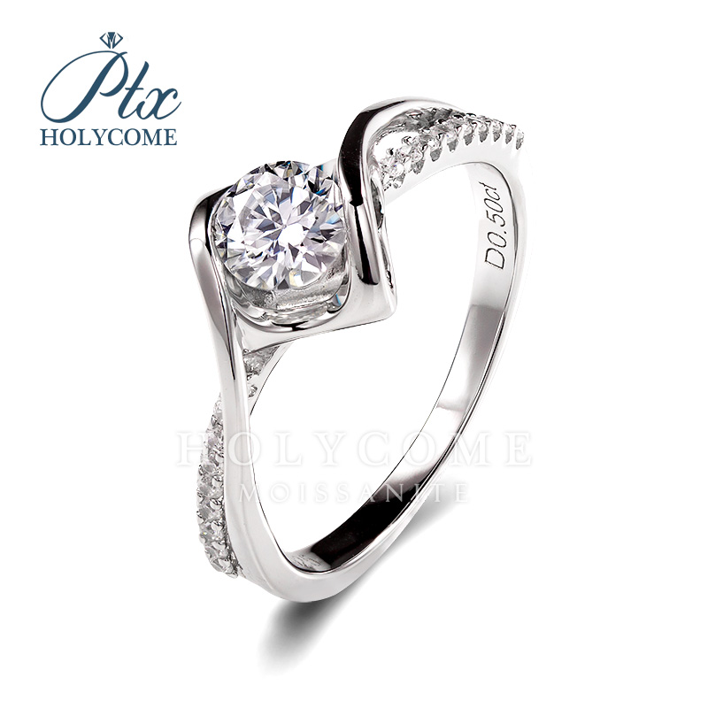 Fashion Women's Ring S925 Sterling Silver 0.5ct D Color VVS Moissanite Diamond 18k Gold Plated Wedding Engagement Angel Micro Pave Ring Factory W