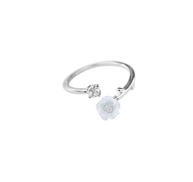 Camellia Blossom Ring Sweet Girl Heart Stainless Steel Jewelry Crystal Cute Cracelet for Women's Love Gifts 250222