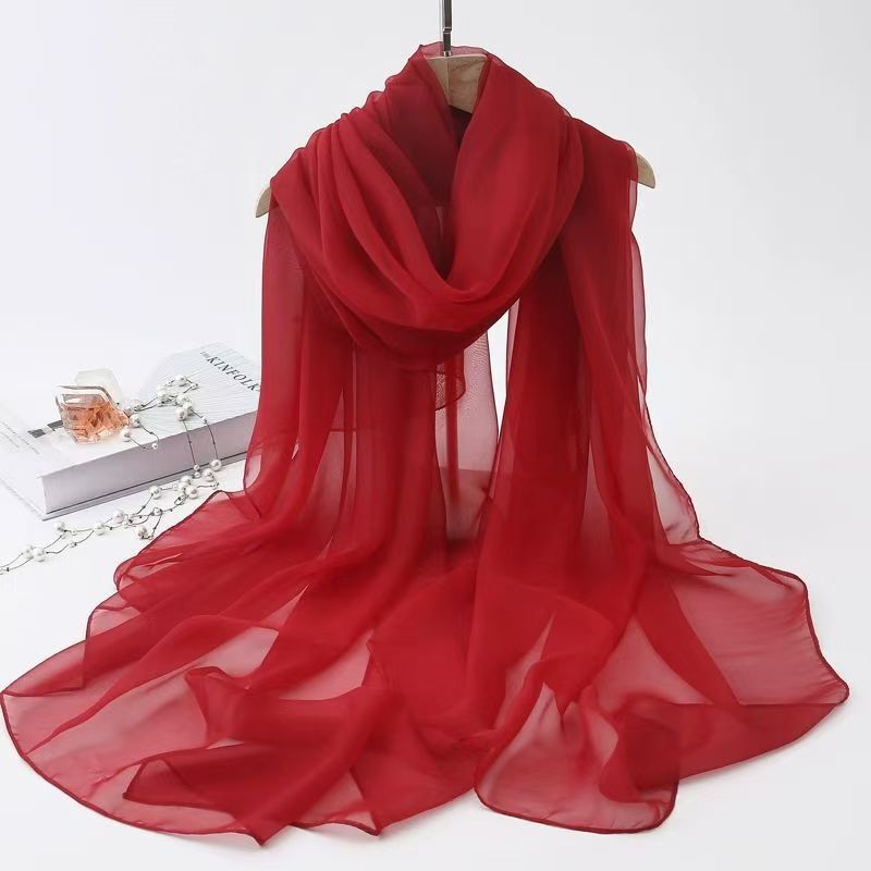 K1212 Big red oversized chiffon solid color silk scarf spring and summer beach sunscreen towel all-match large shawl dance party scarf