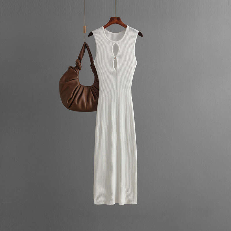Halter Whit Maxi Dresses Women S New Summer Sexy Hollow Knitted Sleeveless Round Neck Slimming Dress For Women Prom Sexy Dress